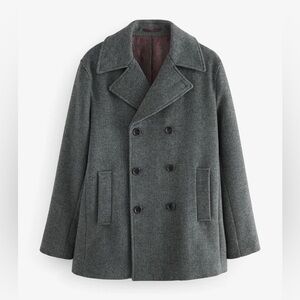 Black Brown 1826 Wool Blend Peacoat Size M | Charcoal Double Breasted Coat